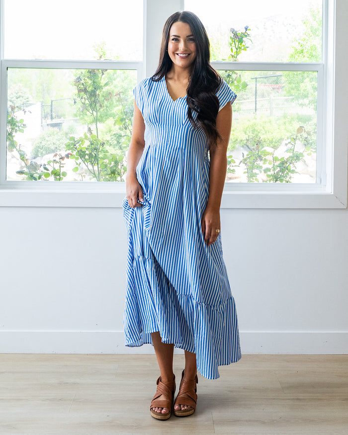 Trista Striped V Neck Maxi Dress - Blue FINAL SALE Haptics