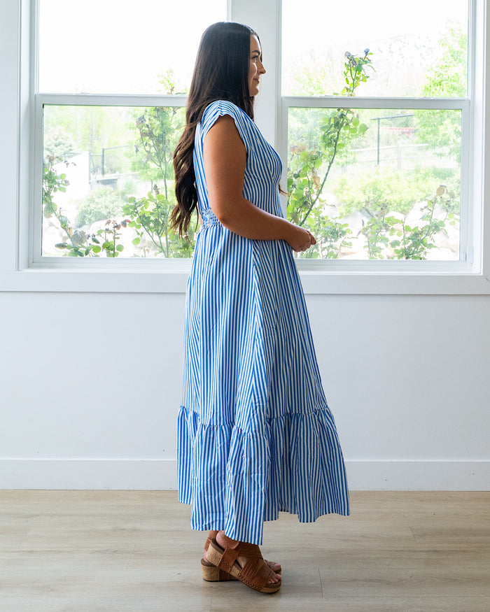 Trista Striped V Neck Maxi Dress - Blue FINAL SALE Haptics