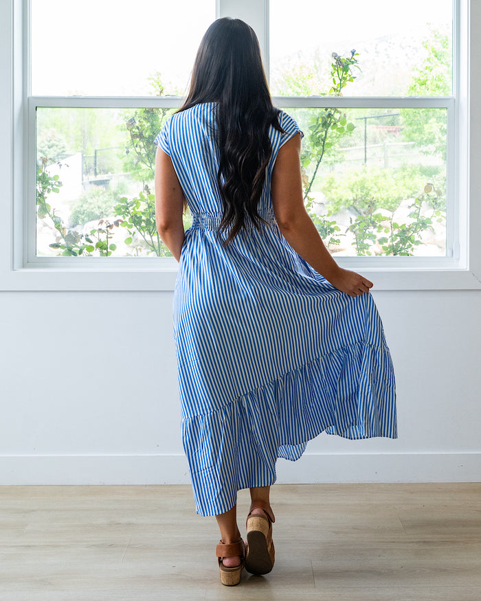 Trista Striped V Neck Maxi Dress - Blue FINAL SALE Haptics