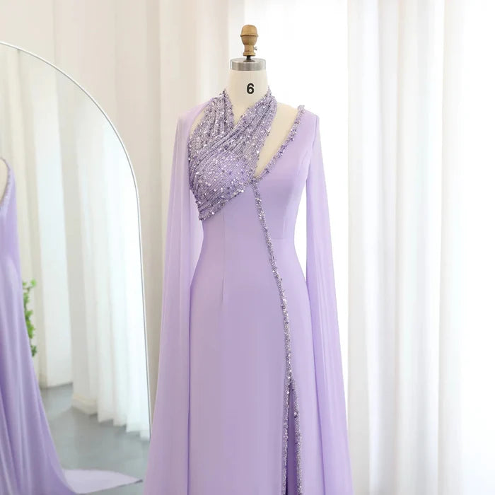 Dreamy Vow Turquoise Green Chiffon Dubai Evening Dress with Cape Sleeves Luxury Beaded Arabic Women Wedding Party Gowns SS474-DreamyVow