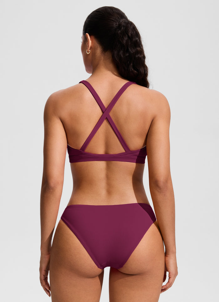 CRZ YOGA Women's Swimwear Twist Front Cut Out Cross Back Bikini Tops Fuchsia