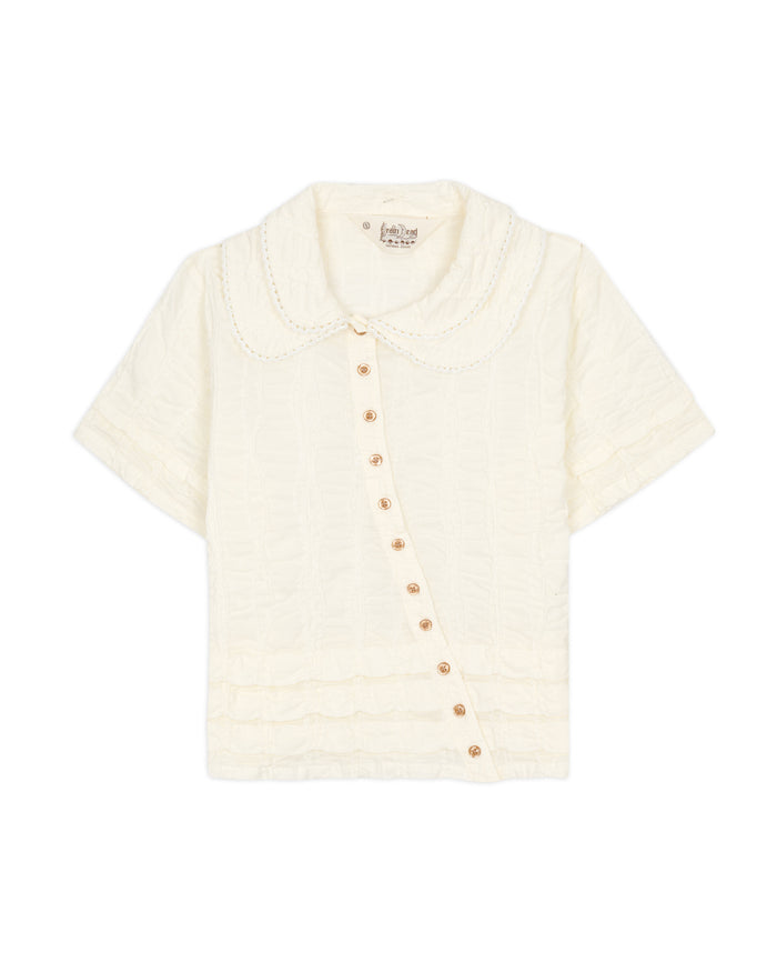 Twisted Seersucker Button Up Shirt - Cream