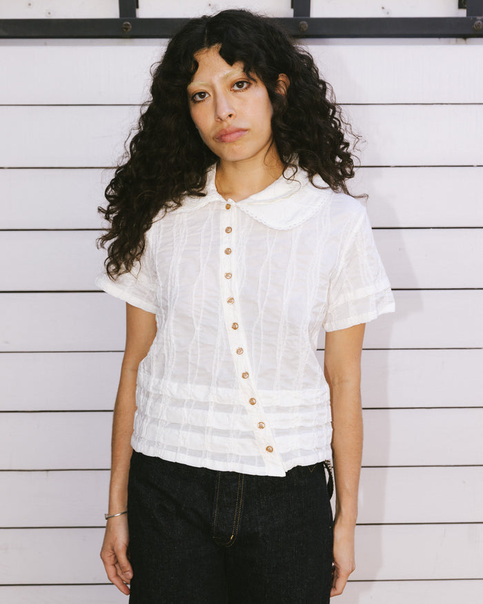 Twisted Seersucker Button Up Shirt - Cream