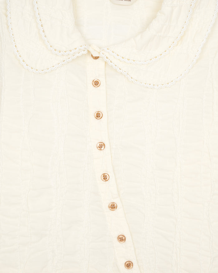 Twisted Seersucker Button Up Shirt - Cream