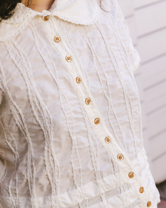 Twisted Seersucker Button Up Shirt - Cream