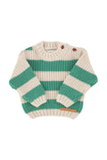 Unisex baby ecru knitted sweater with green stripes