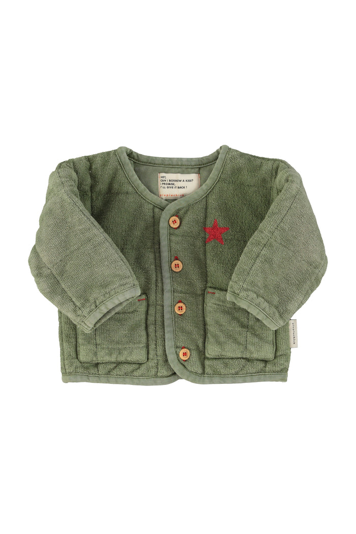 Unisex baby washed green padded jacket with back print
