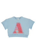 Unisex blue short sleeve sweatshirt with “A” print