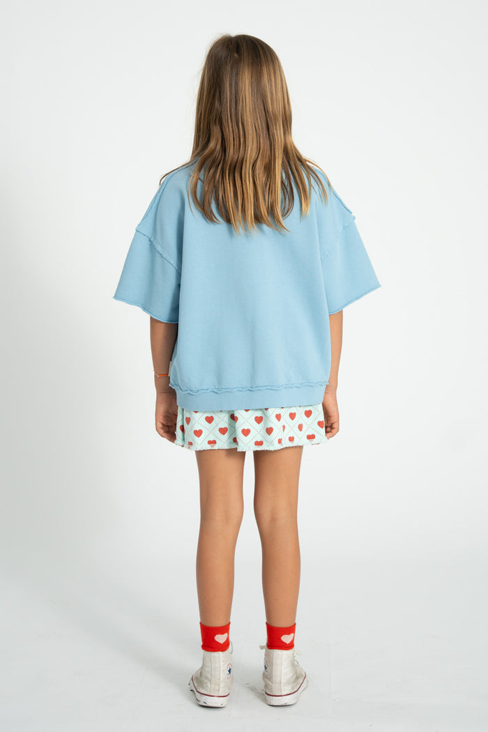 Unisex blue short sleeve sweatshirt with “A” print
