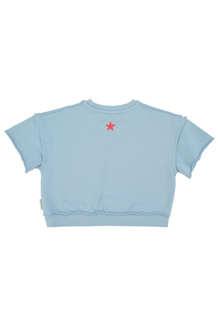 Unisex blue short sleeve sweatshirt with “A” print