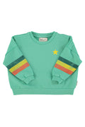 Unisex green sweatshirt with multicolor sleeve stripes