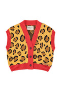 Unisex mustard animal print knitted waistcoat