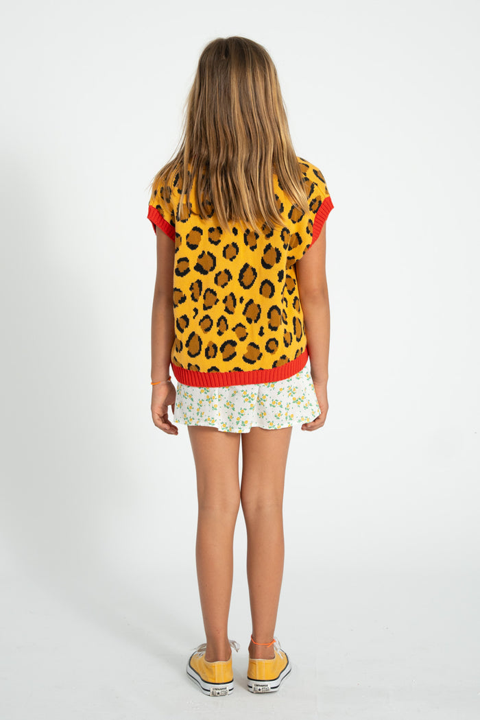 Unisex mustard animal print knitted waistcoat