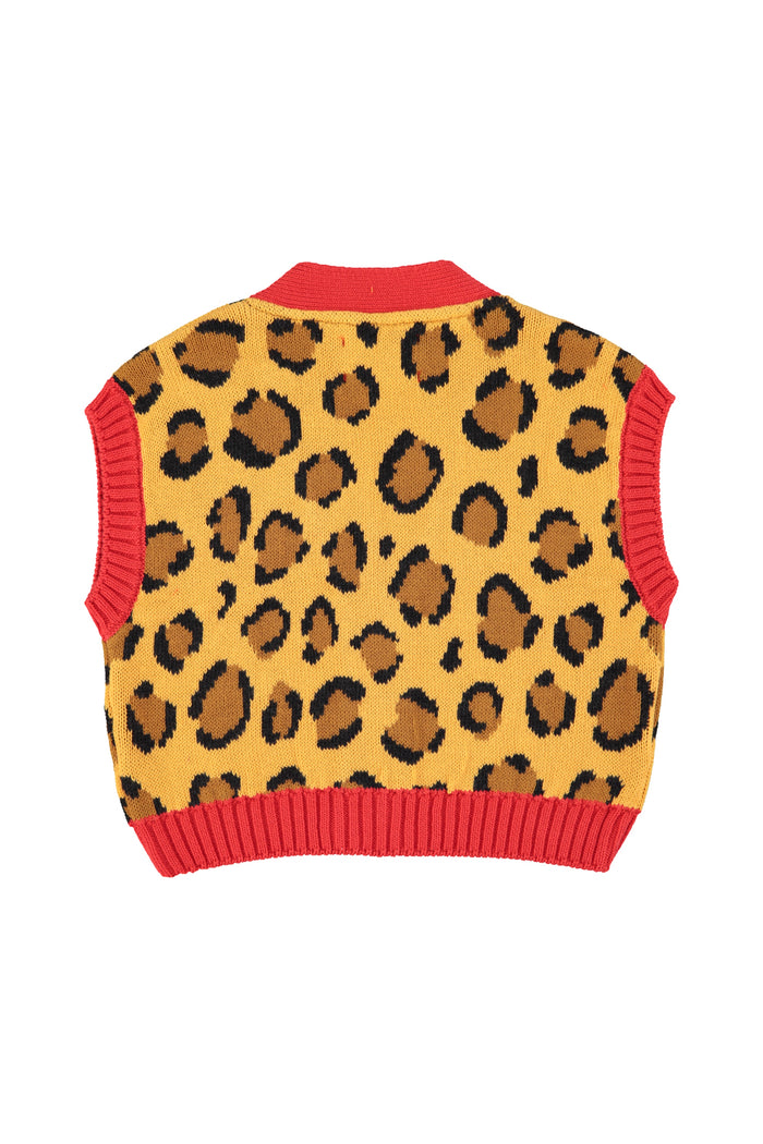 Unisex mustard animal print knitted waistcoat