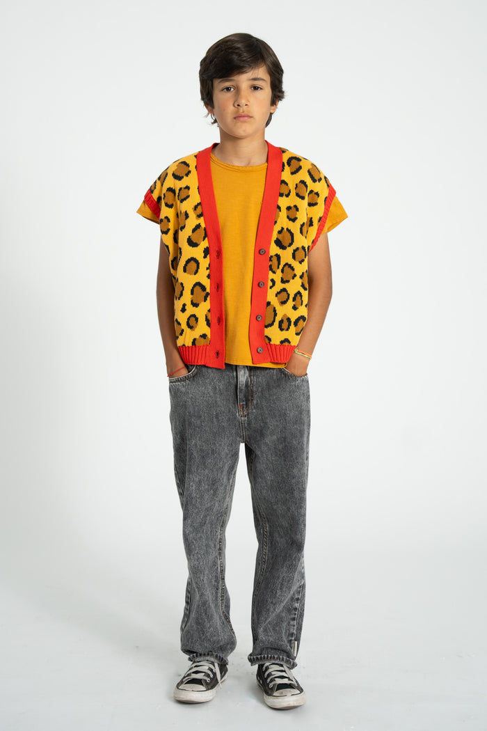 Unisex mustard animal print knitted waistcoat