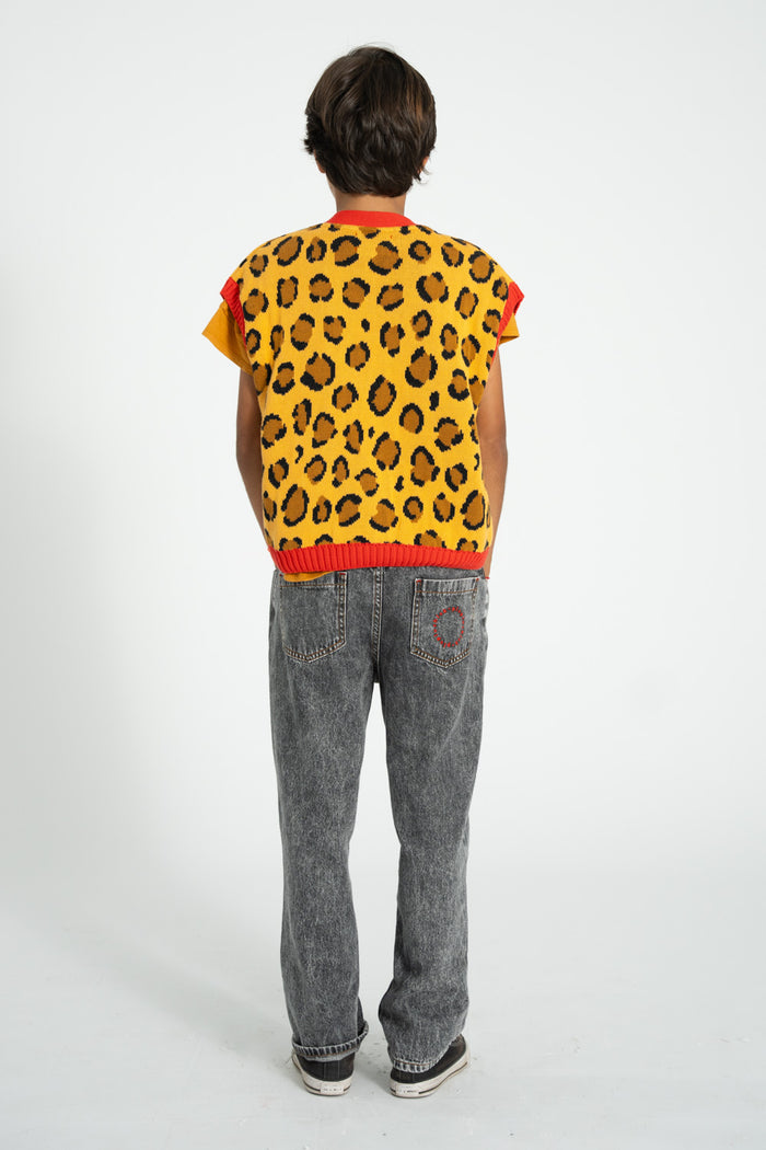 Unisex mustard animal print knitted waistcoat