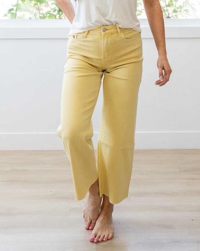Vervet Skye Wide Leg Non Distressed Crop Jeans - Baby Yellow Vervet