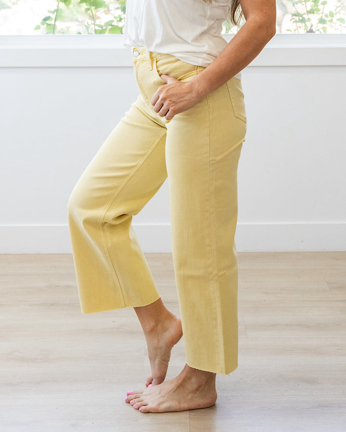 Vervet Skye Wide Leg Non Distressed Crop Jeans - Baby Yellow Vervet