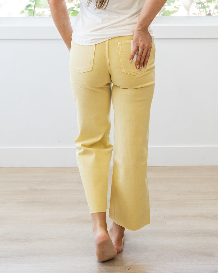 Vervet Skye Wide Leg Non Distressed Crop Jeans - Baby Yellow Vervet