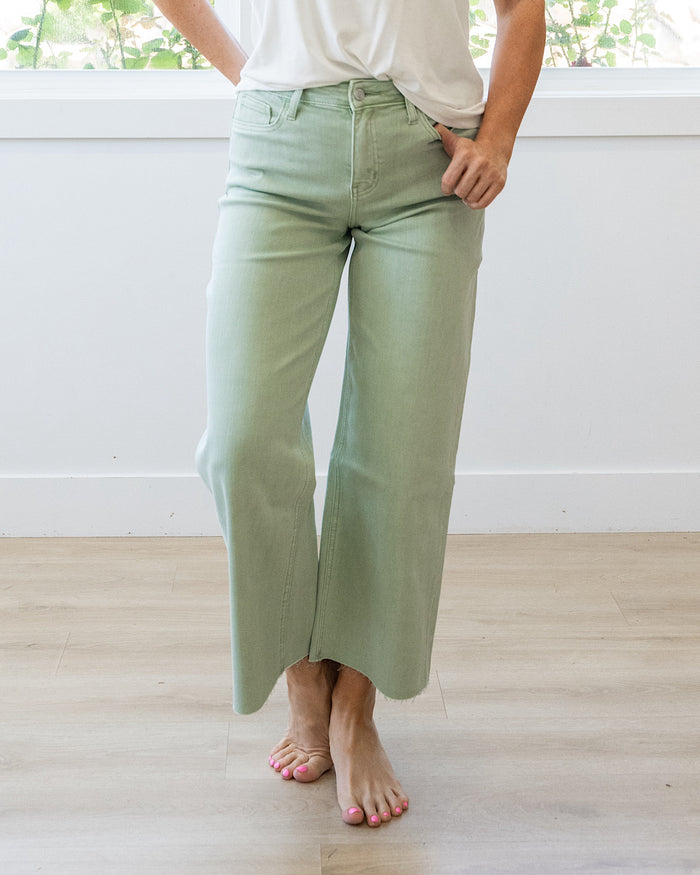 Vervet Skye Wide Leg Non Distressed Crop Jeans - Mint Vervet