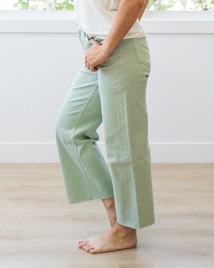 Vervet Skye Wide Leg Non Distressed Crop Jeans - Mint Vervet