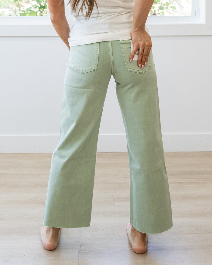 Vervet Skye Wide Leg Non Distressed Crop Jeans - Mint Vervet