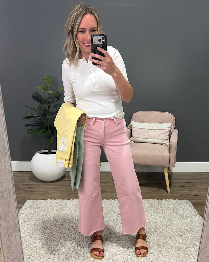 Vervet Skye Wide Leg Non Distressed Crop Jeans - Baby Yellow Vervet