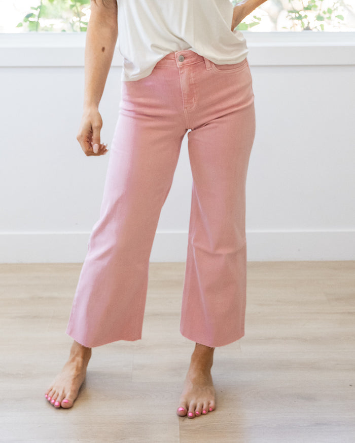Vervet Skye Wide Leg Non Distressed Crop Jeans - Pink Vervet