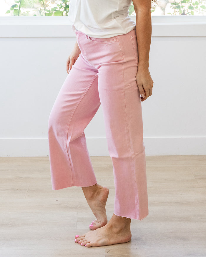 Vervet Skye Wide Leg Non Distressed Crop Jeans - Pink Vervet