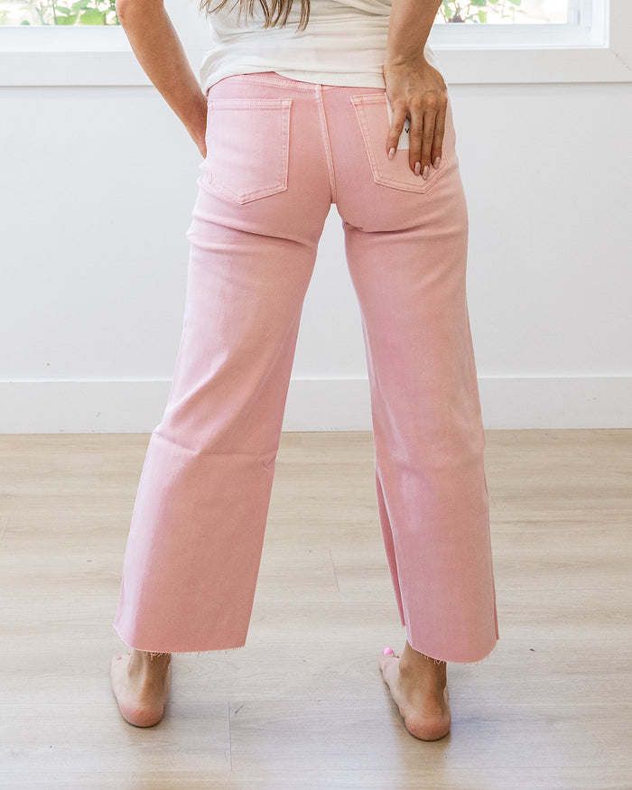 Vervet Skye Wide Leg Non Distressed Crop Jeans - Pink Vervet