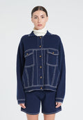 ZAYA 14 Veste à maille milano en cachemire bleu marine