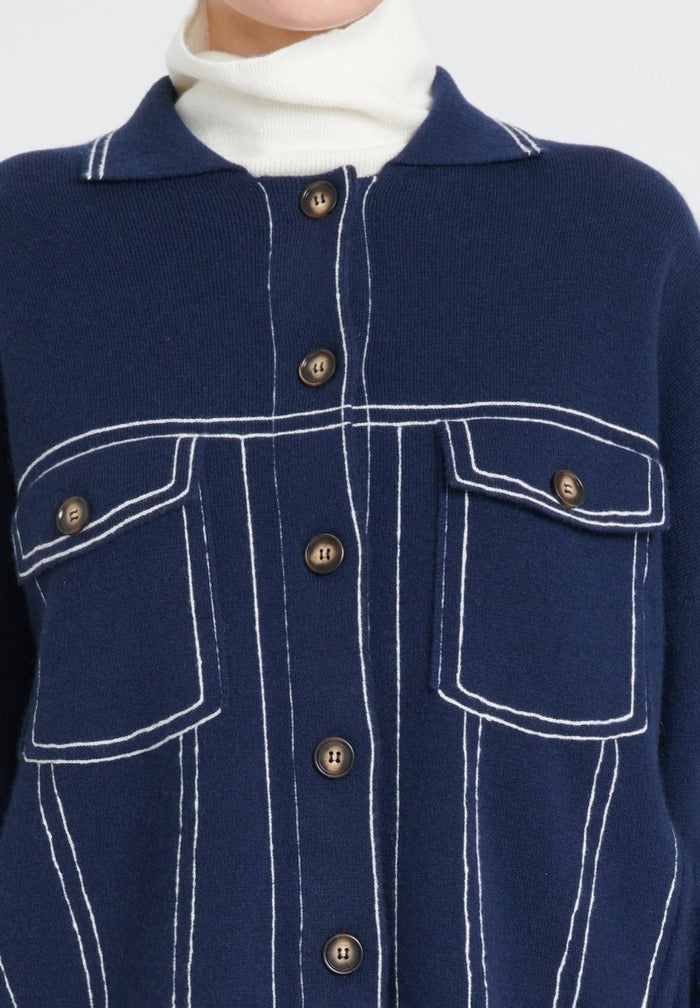 ZAYA 14 Veste à maille milano en cachemire bleu marine