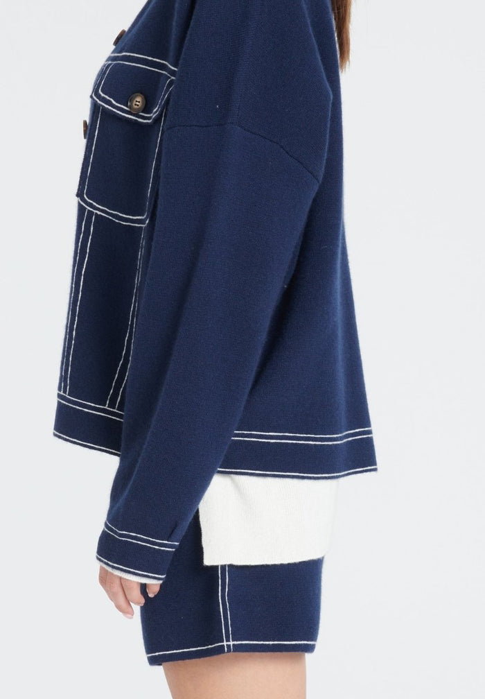 ZAYA 14 Veste à maille milano en cachemire bleu marine