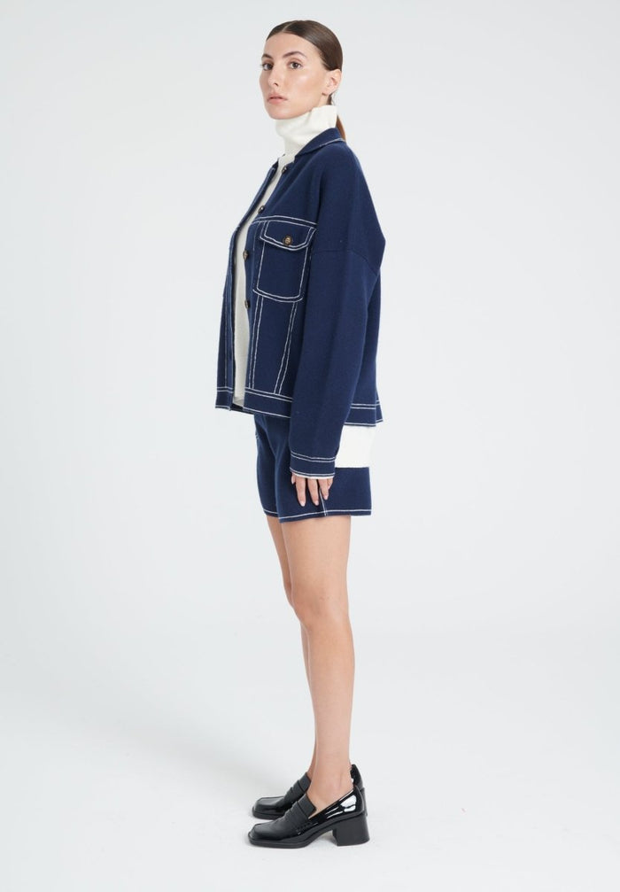ZAYA 14 Veste à maille milano en cachemire bleu marine