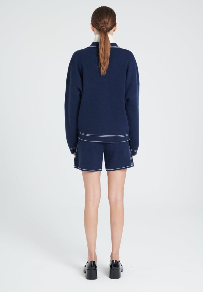 ZAYA 14 Veste à maille milano en cachemire bleu marine