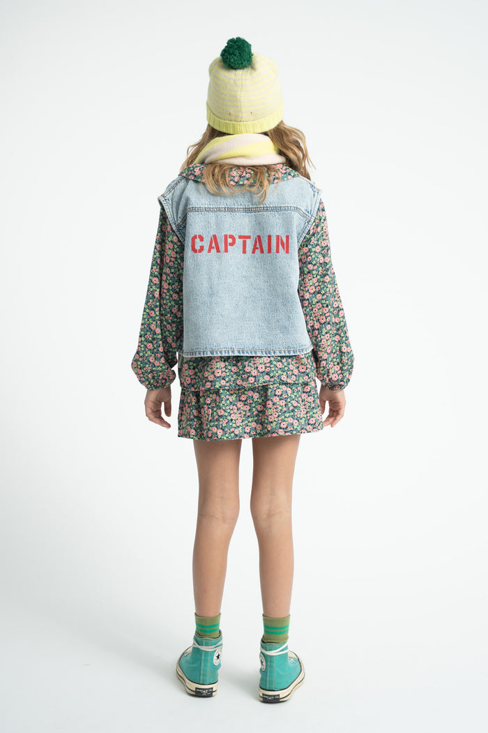 Waistcoat Fadded Light Blue Denim with "captain" Print