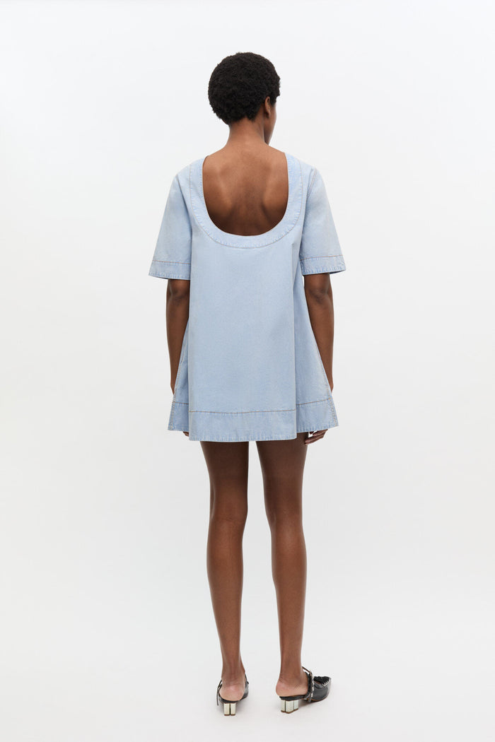Washed Stretch Cotton A-Line Mini Dress
