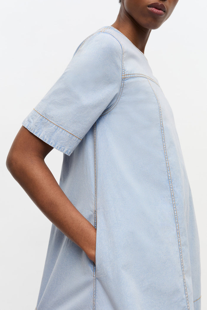 Washed Stretch Cotton A-Line Mini Dress