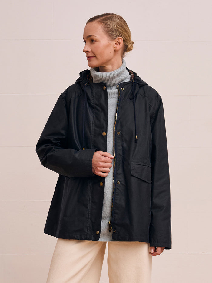 Waxed Cotton Pleat Back Jacket