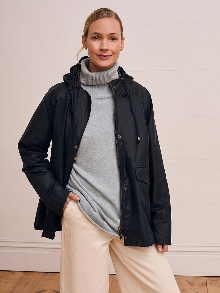 Waxed Cotton Pleat Back Jacket