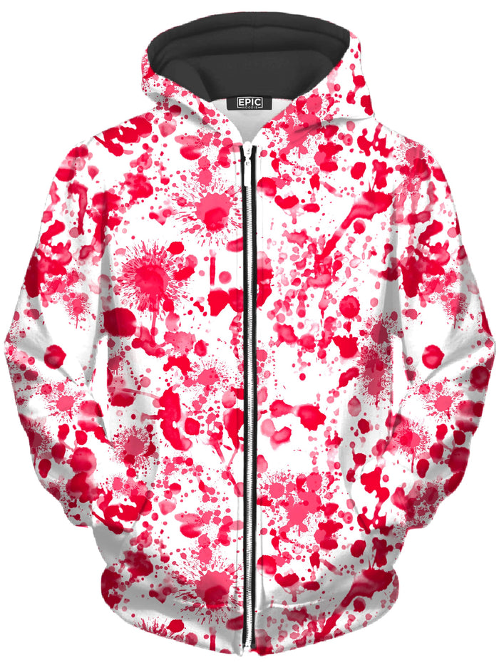 White Blood Print Unisex Zip-Up Hoodie Nakari Studios Epic Hoodie
