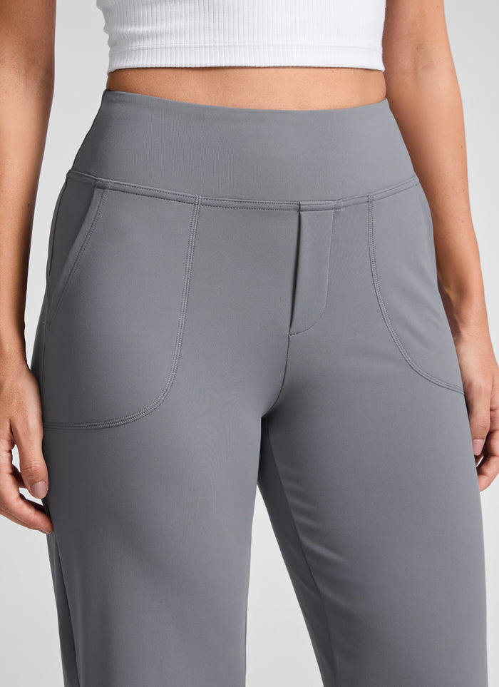 CRZ YOGA Women's Work High Rise Pocket Wide Leg Faux Fly Pant 30" Solar Grey