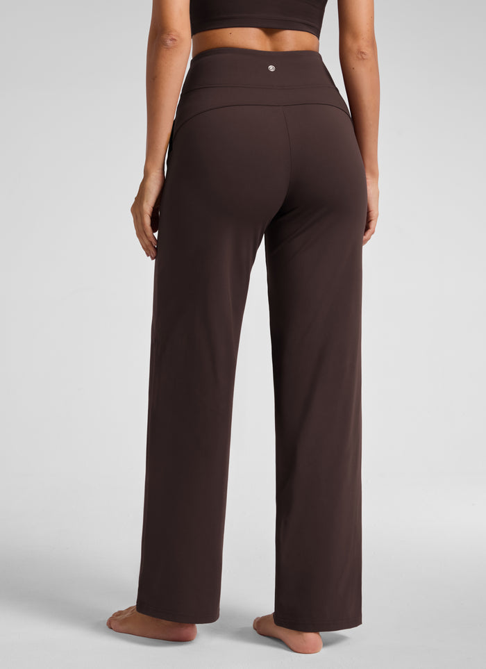 CRZ YOGA Women's Work High Rise Pocket Wide Leg Faux Fly Pant 30" Hot Fudge Brown