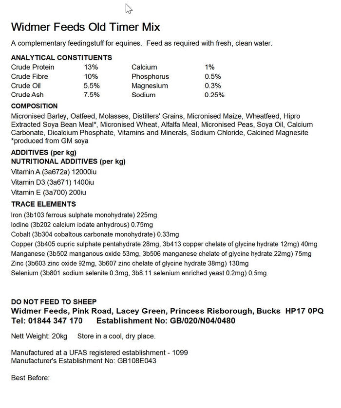 Widmer: Old Timer Mix 20kg