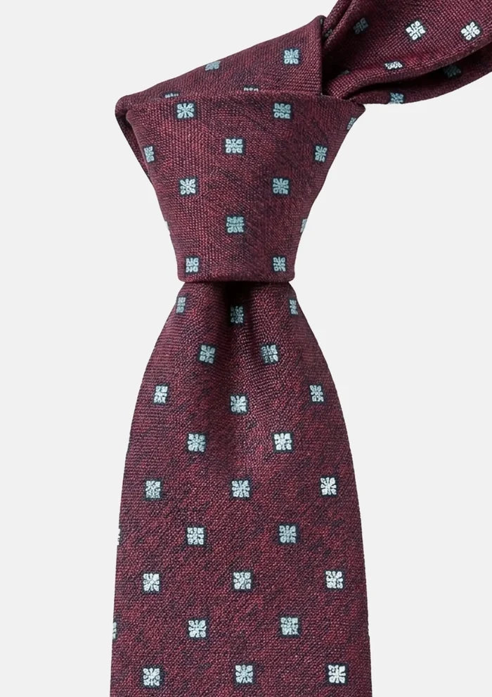 Wine Red Geometric Floral Tie - SARTORO