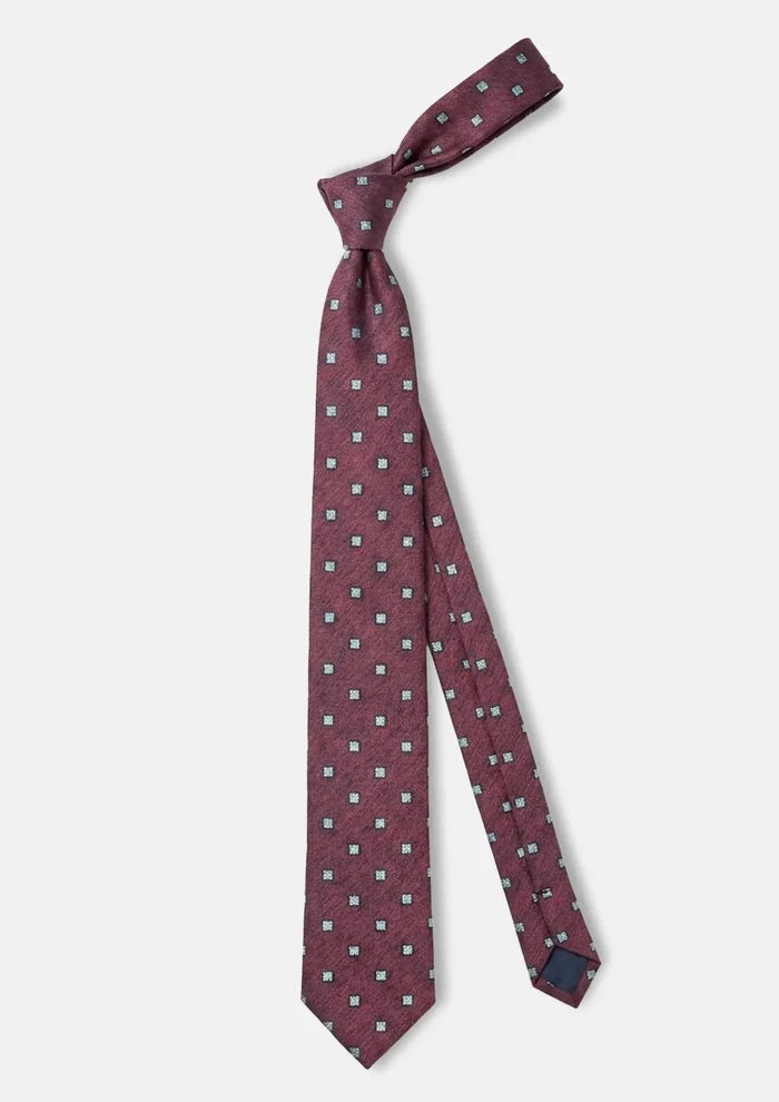 Wine Red Geometric Floral Tie - SARTORO