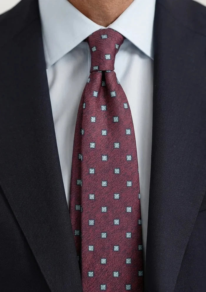 Wine Red Geometric Floral Tie - SARTORO
