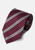 Wine Red Silver Stripe Tie - SARTORO