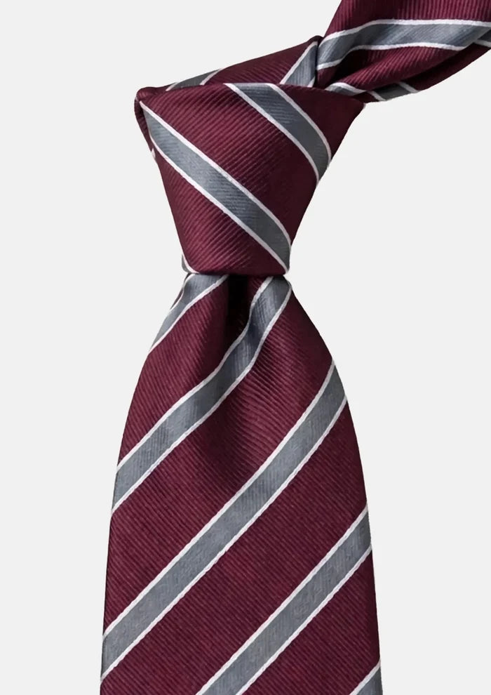 Wine Red Silver Stripe Tie - SARTORO