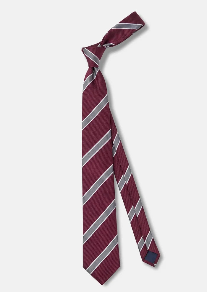 Wine Red Silver Stripe Tie - SARTORO